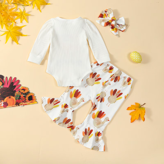 3-Piece Set | My First Thanksgiving Baby Girl Outfit