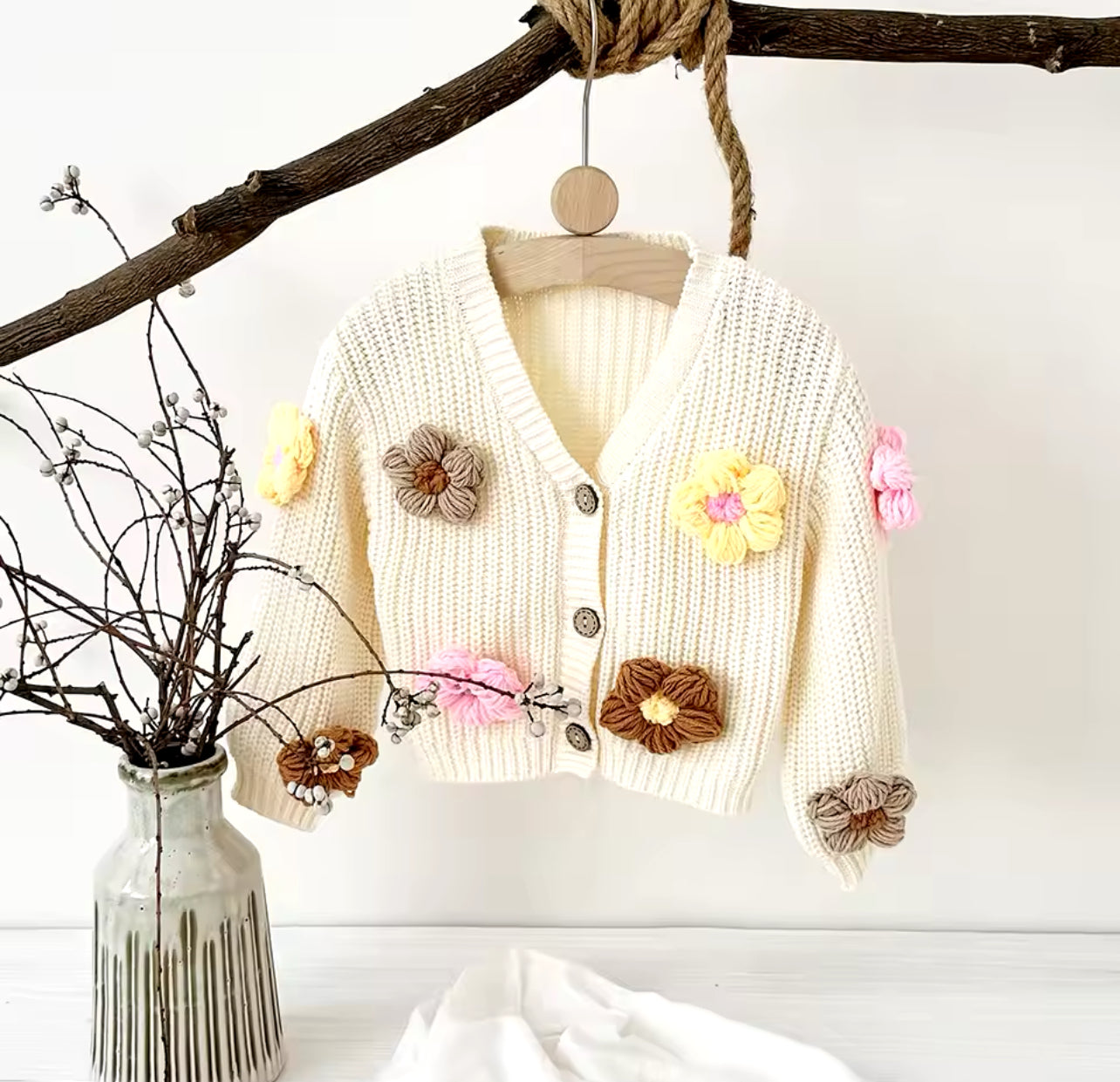 Boho Style Floral Knit Cardigan