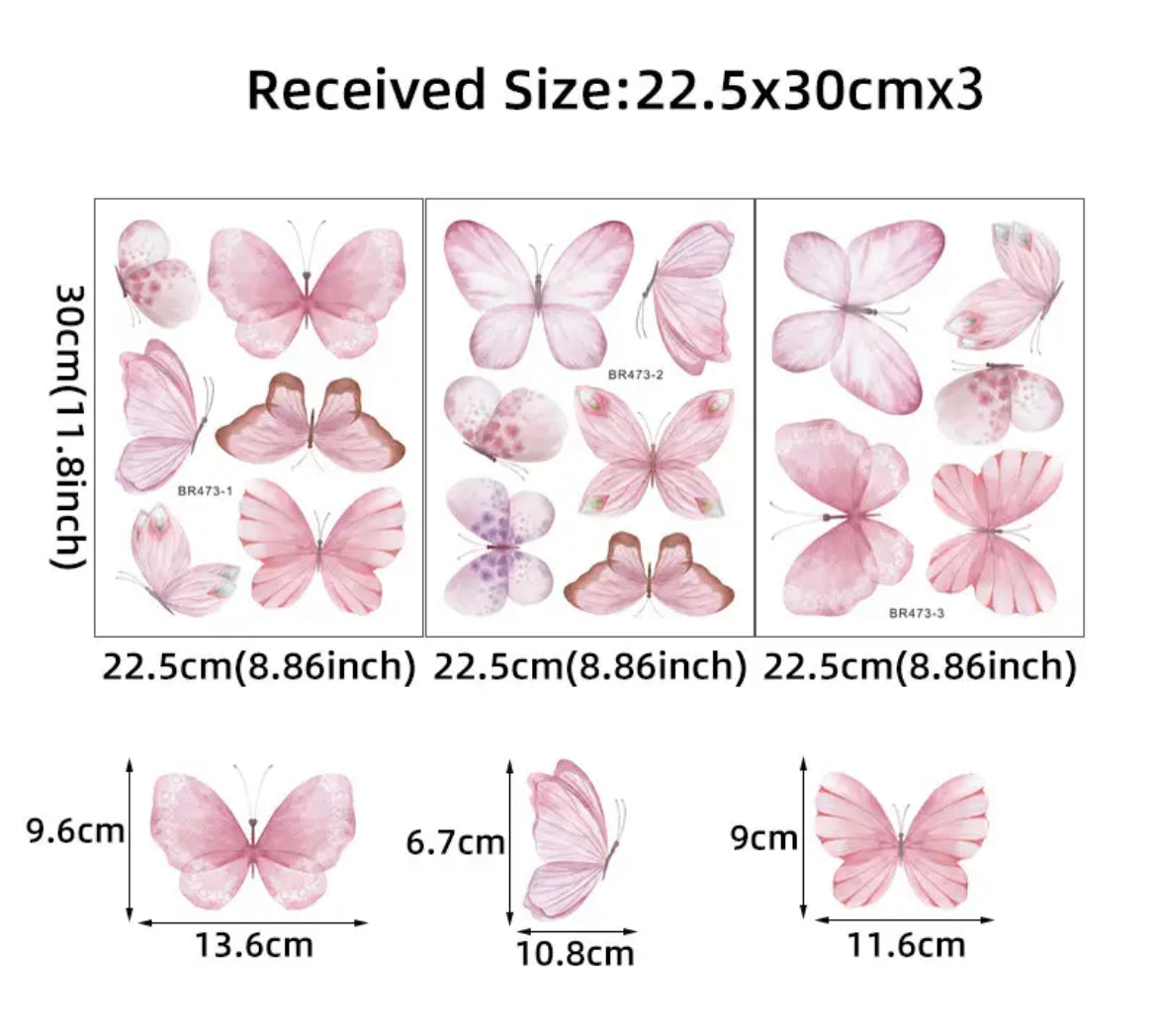 Pink Butterflies Removable Wall Decals | Nursery Wall Art