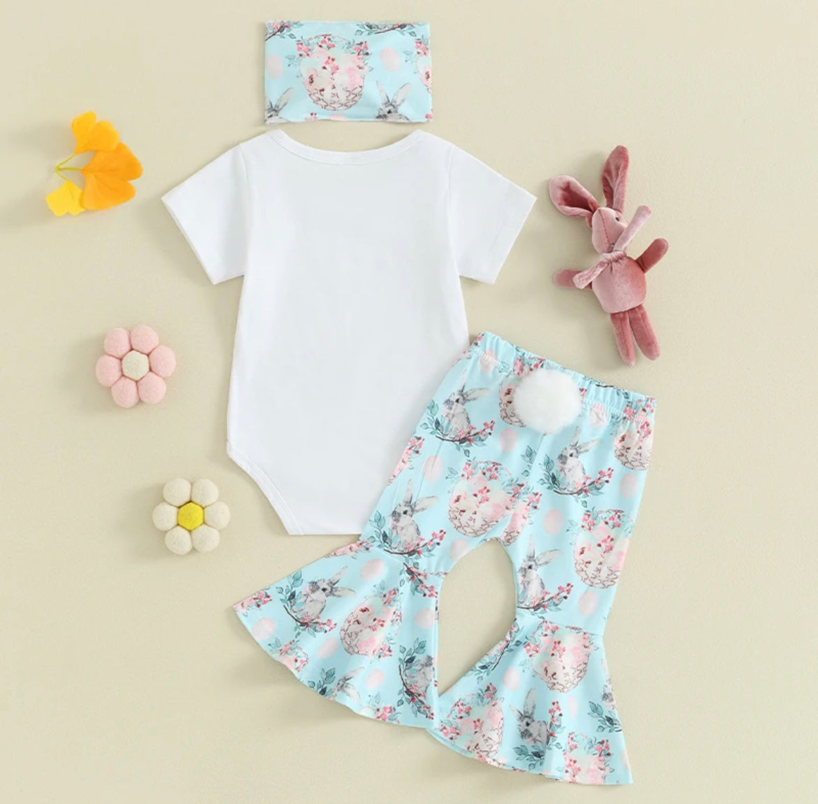 Cute Floral Bunny Girls Easter Outfit