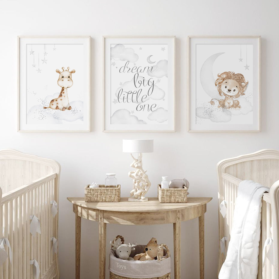 Set of 3 | Dream Big Little One UNFRAMED Canvas Prints Nursery Wall Art