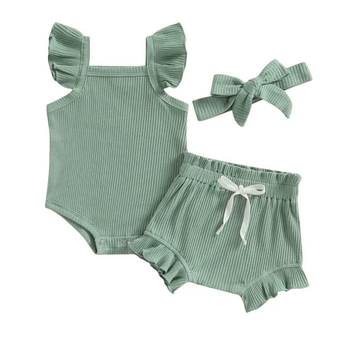 3-Piece Set | Pastel Ruffled Tank Top + Bummie Shorts + Headband Set