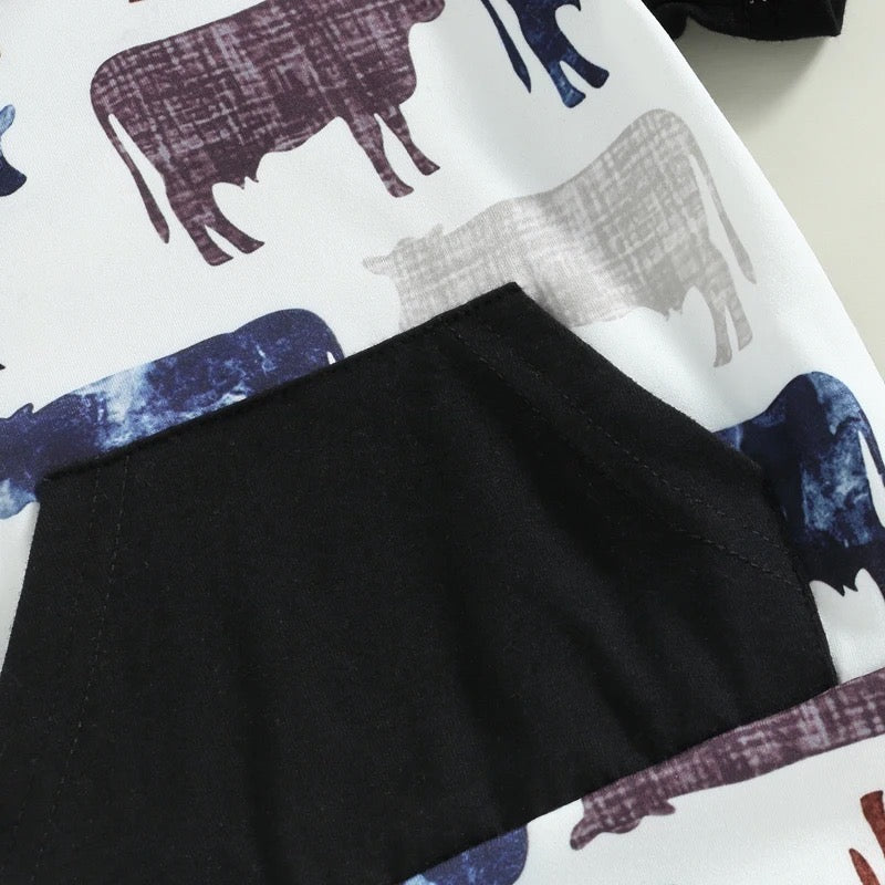 Baby Boy Cattle Print Hooded Shirt & Shorts Set