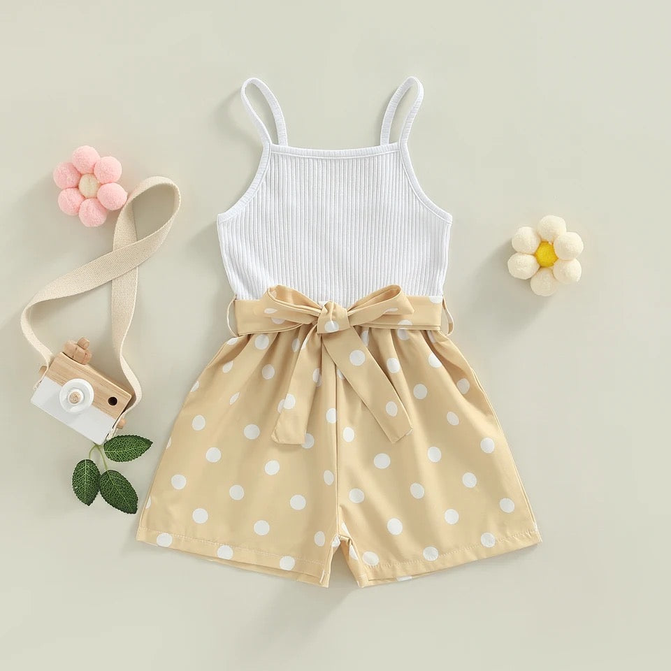 Toddler Girl Sleeveless Printed Jumpsuit with Belt