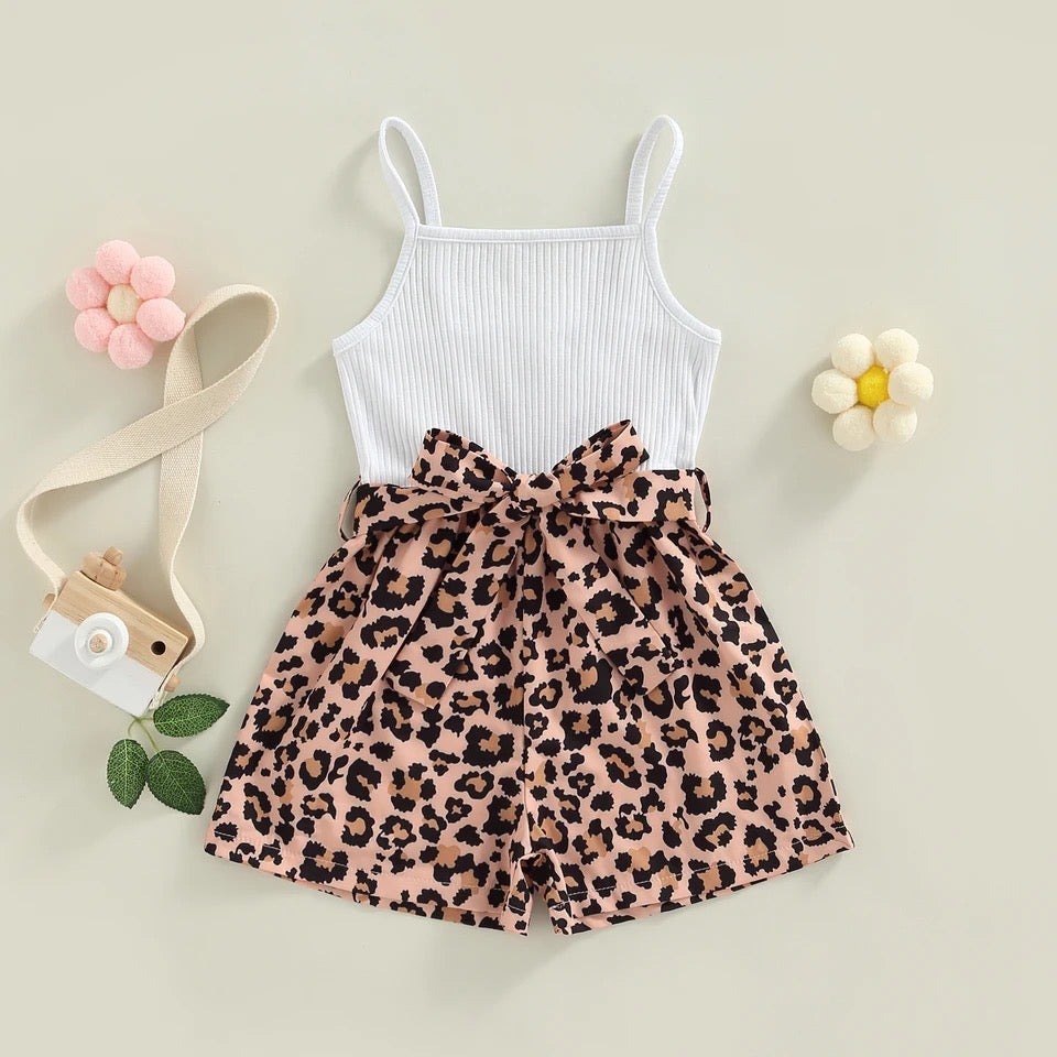 Toddler Girl Sleeveless Printed Jumpsuit with Belt