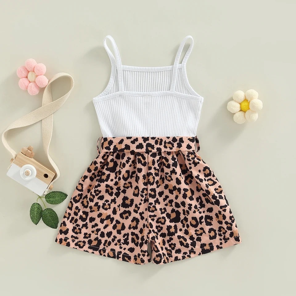 Toddler Girl Sleeveless Printed Jumpsuit with Belt