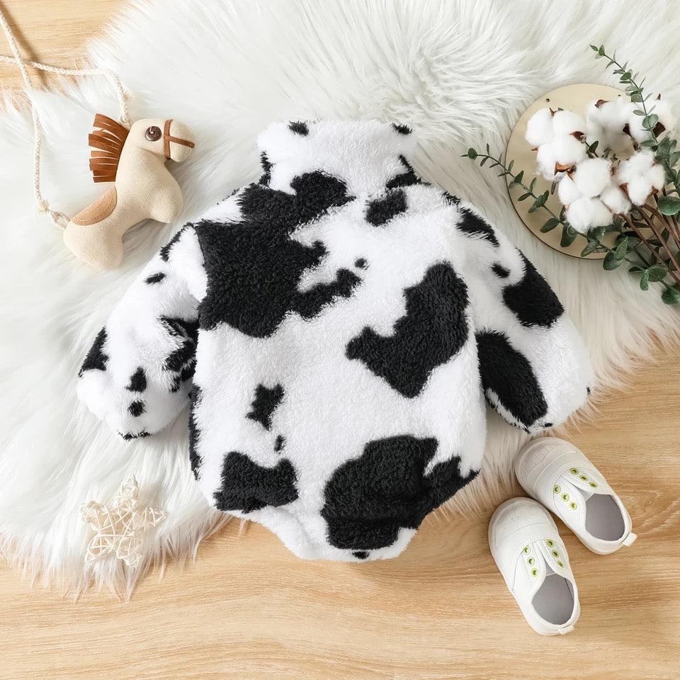 Soft Cow Print Pullover Zipper Romper