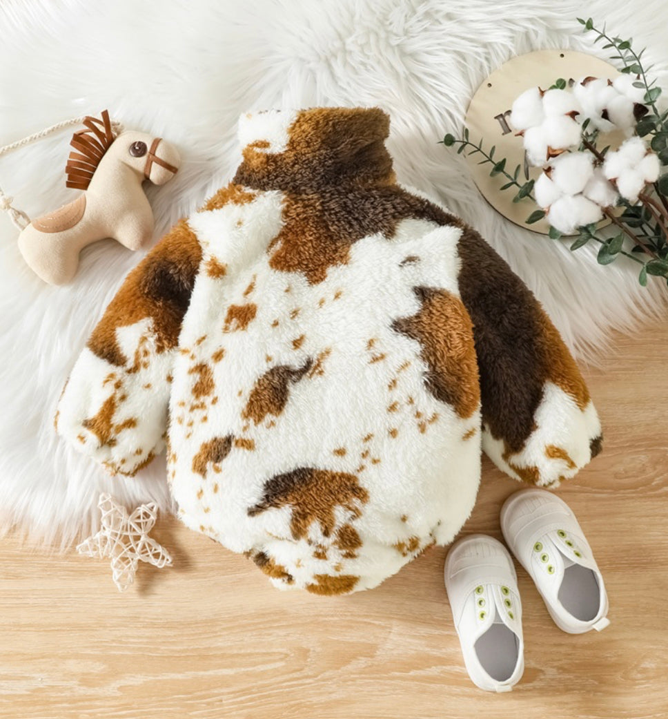 Soft Cow Print Pullover Zipper Romper