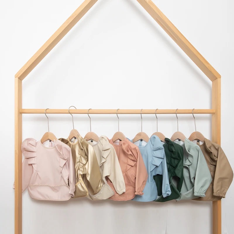 Solid Colour Ruffled Waterproof Long Sleeve Toddler & Baby Bib