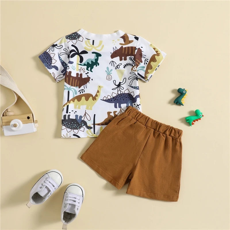 Dinosaur Tropical Print Shirt & Shorts Set
