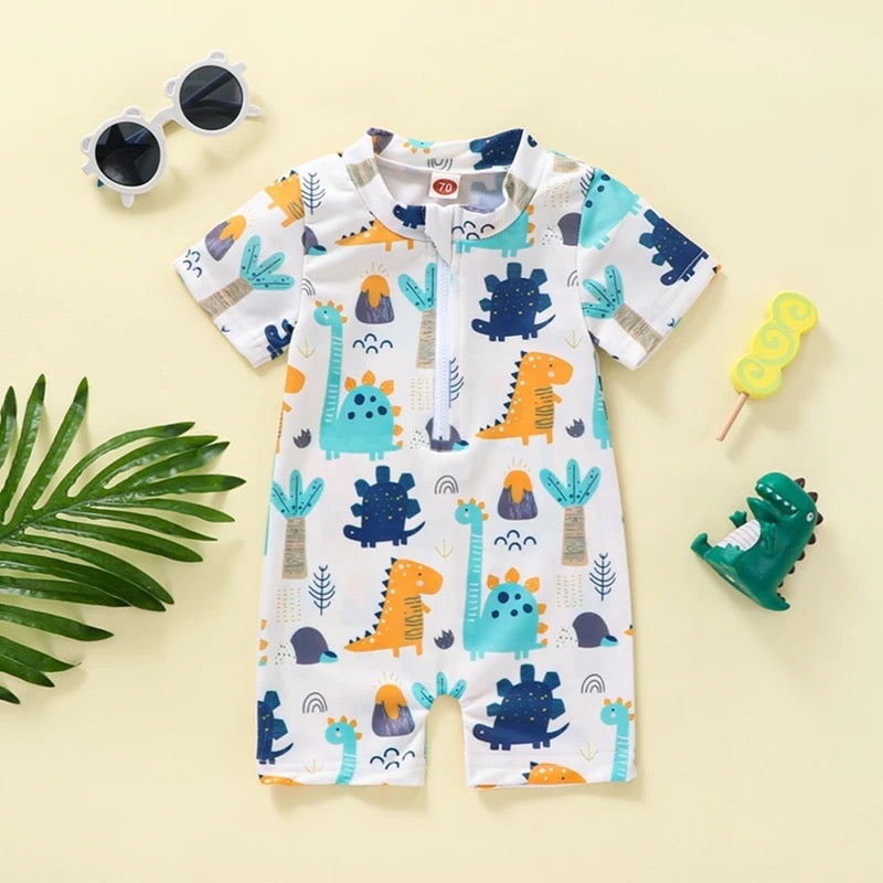 Dinosaur Print One Piece Zip Up Swimsuit