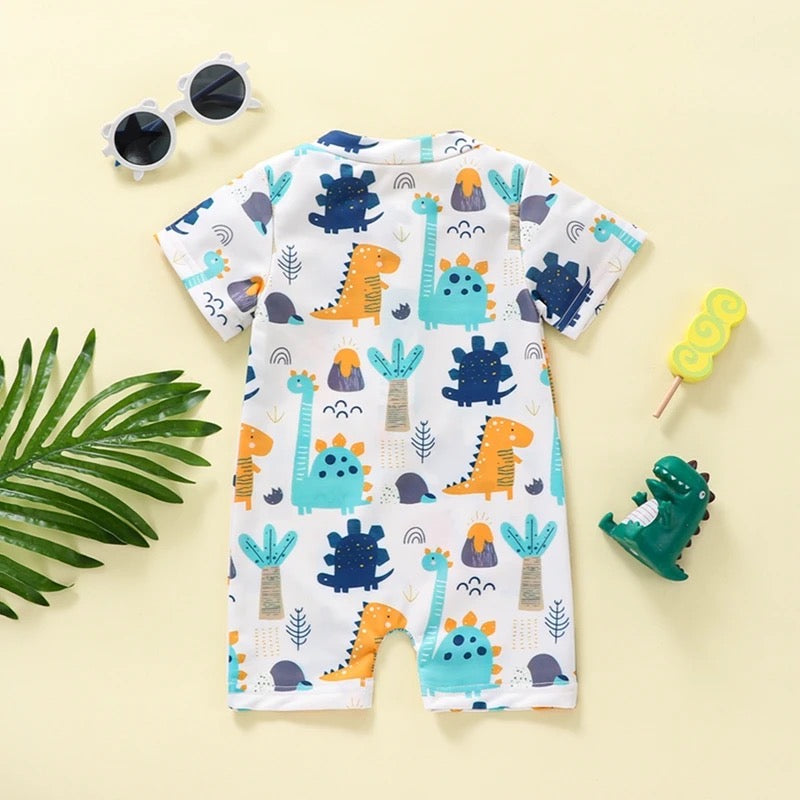 Dinosaur Print One Piece Zip Up Swimsuit