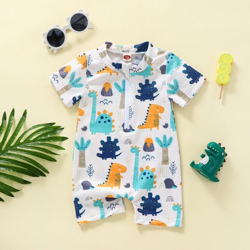 Dinosaur Print One Piece Zip Up Swimsuit