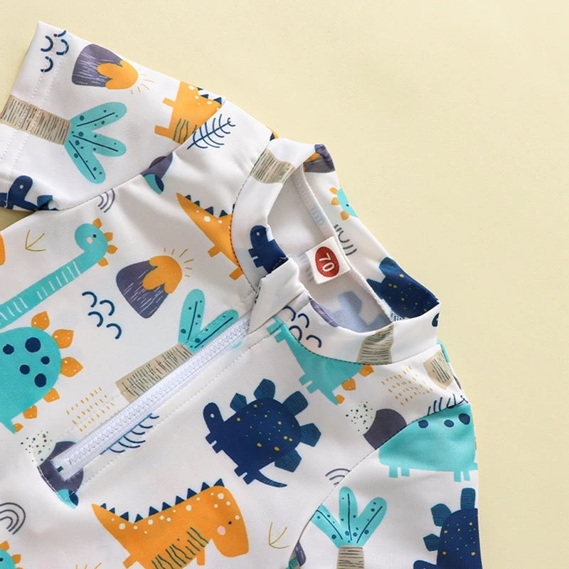 Dinosaur Print One Piece Zip Up Swimsuit