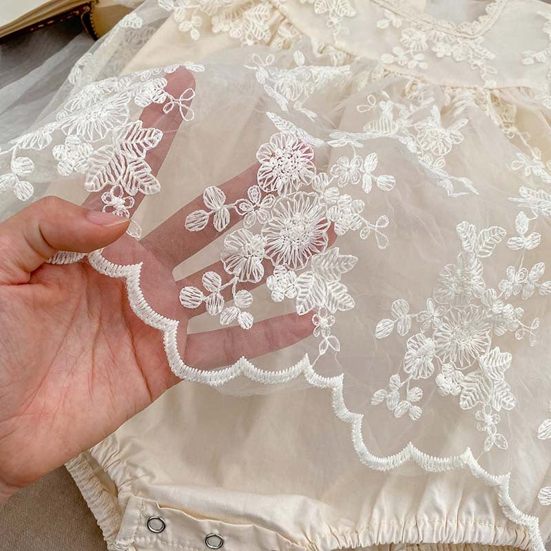 Short-Sleeve Floral Lace Romper Dress