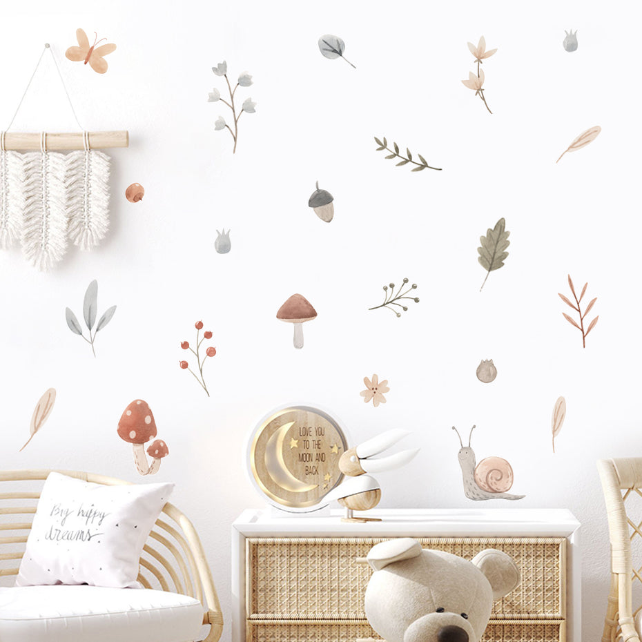 Boho Botanical Mushroom and Snails Wall Stickers & Decals