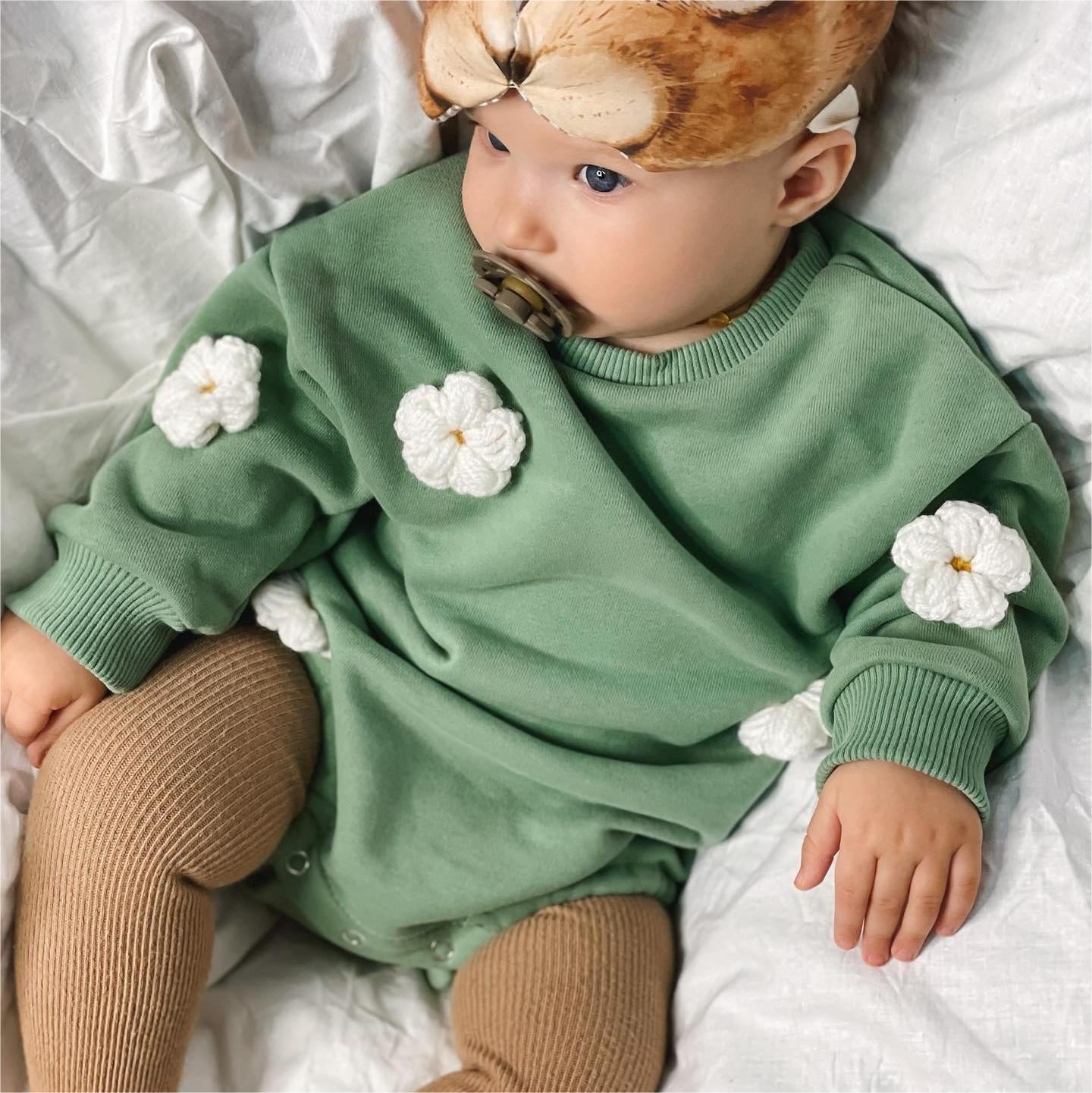 Sage Green Floral Sweater Romper - Main Image
