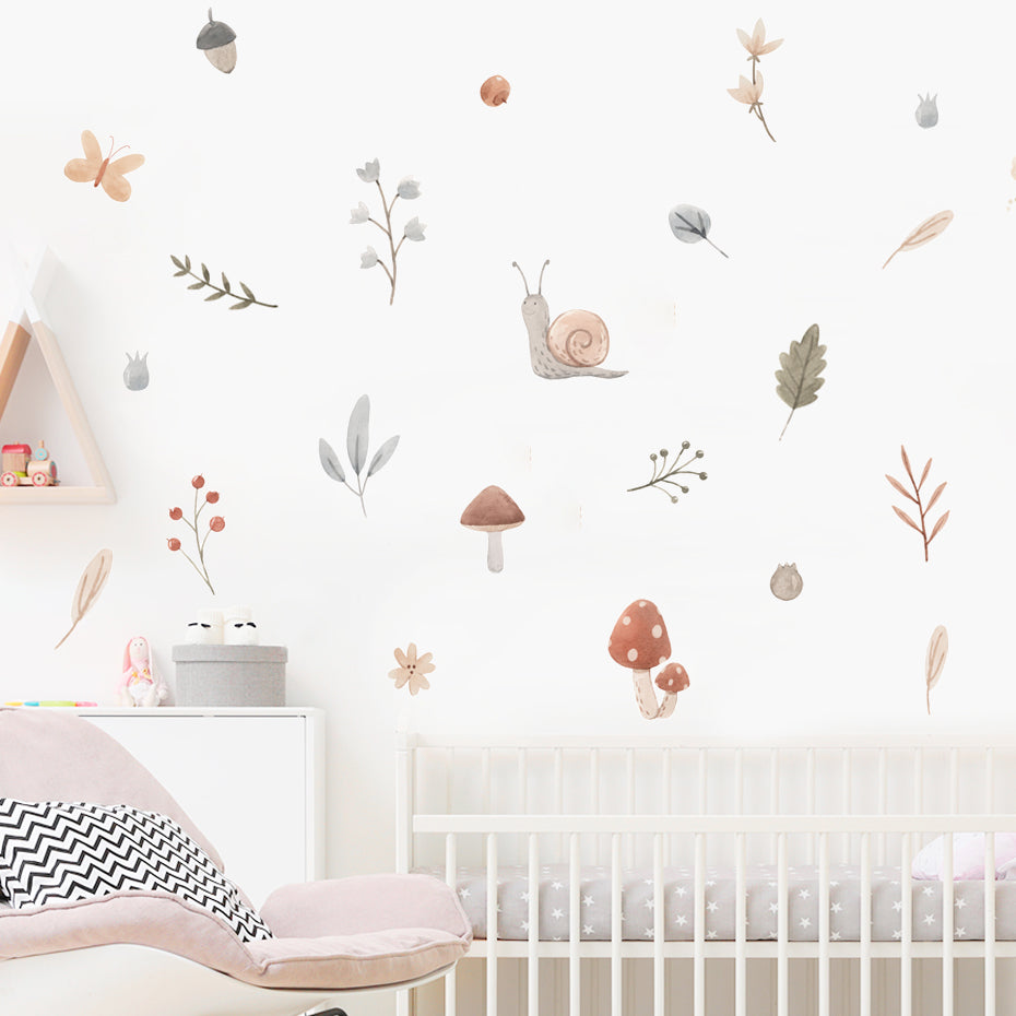 Boho Botanical Mushroom and Snails Wall Stickers & Decals