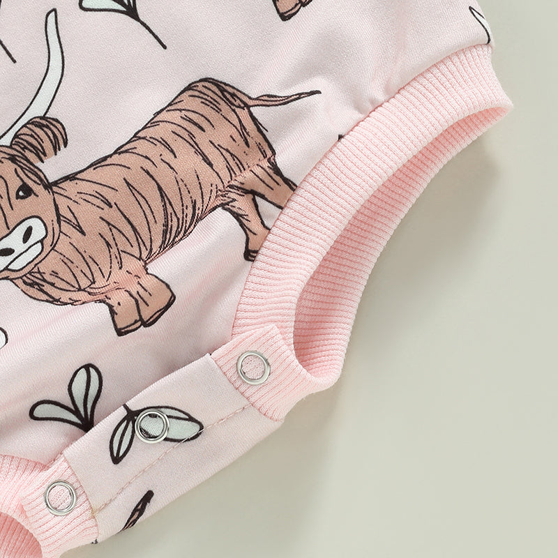 Long Sleeve Cattle Print Romper