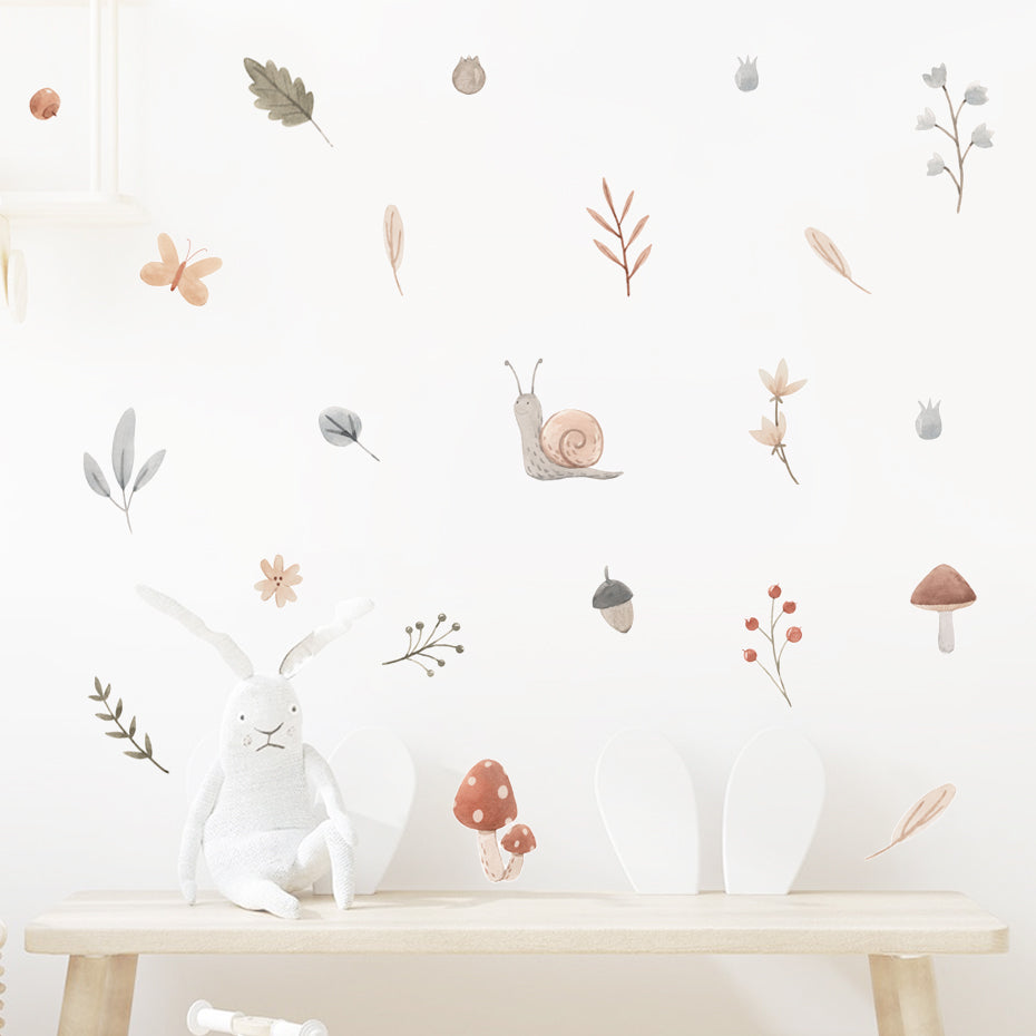 Boho Botanical Mushroom and Snails Wall Stickers & Decals