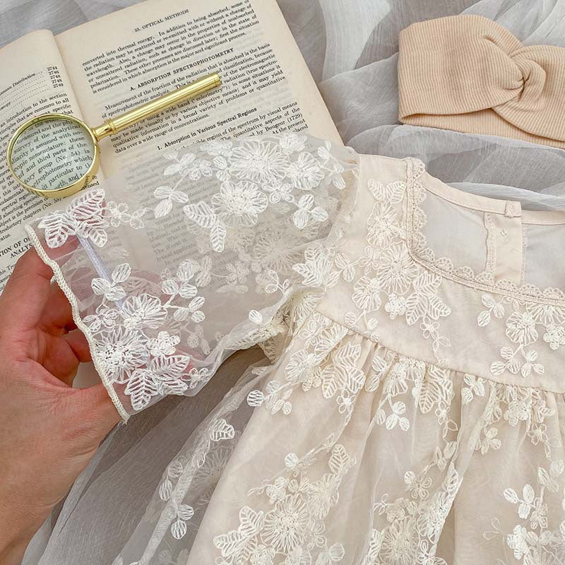 Short-Sleeve Floral Lace Romper Dress