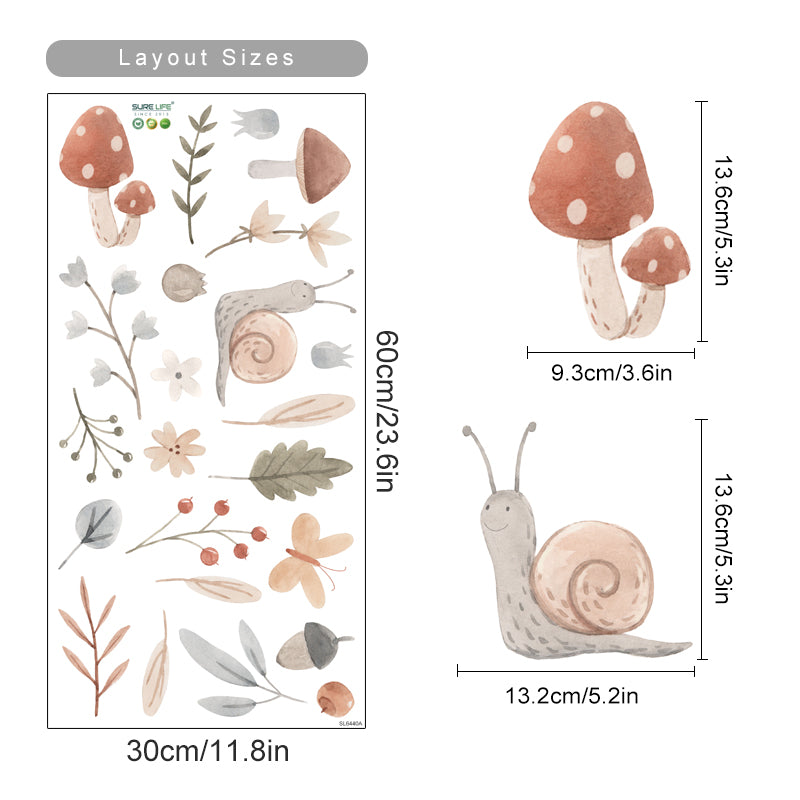 Boho Botanical Mushroom and Snails Wall Stickers & Decals