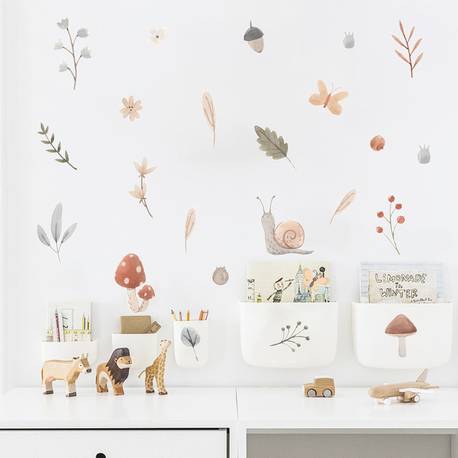 Boho Botanical Mushroom and Snails Wall Stickers & Decals