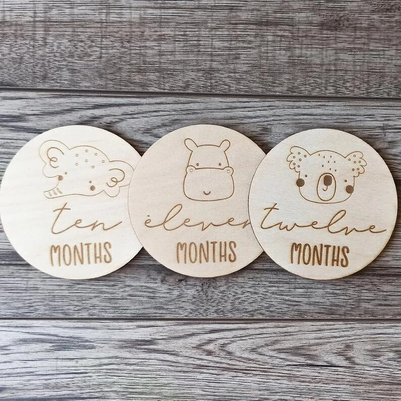 Animals Wooden Milestone Discs | Monthly Photo Props