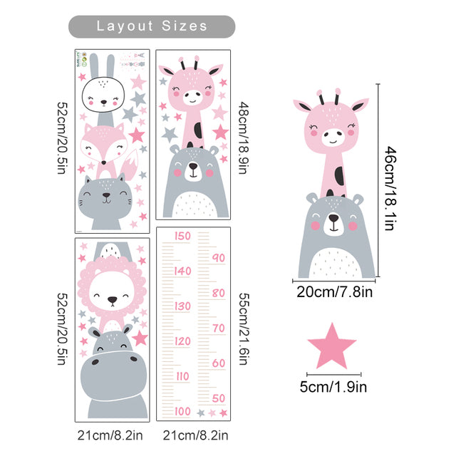 Animals Height Measurement Vinyl Wall Decals