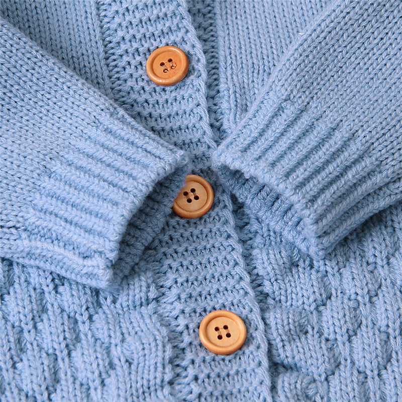 Long Sleeve Knitted Baby Pom Pom Ears Romper Hoodie