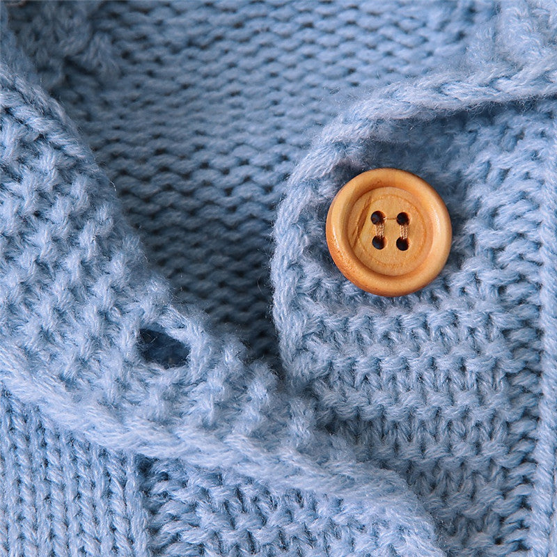 Long Sleeve Knitted Baby Pom Pom Ears Romper Hoodie