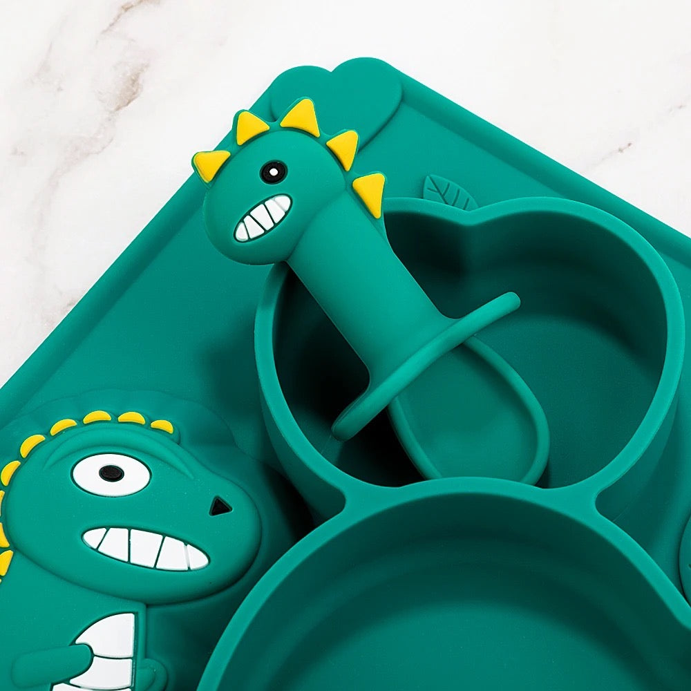 6-Piece Dino Silicone Dinnerware Set