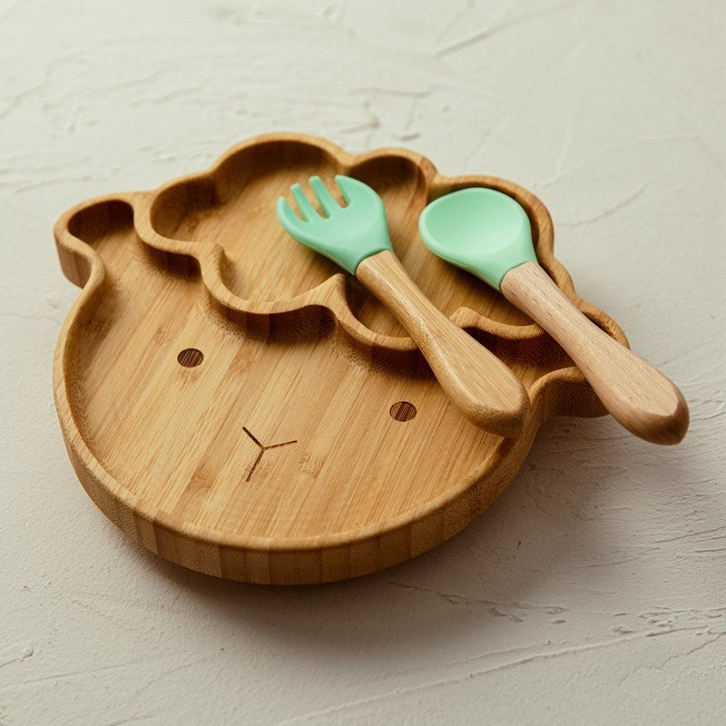 4-Piece Set | Animal Bamboo Suction Plate + Bowl & Cutlery