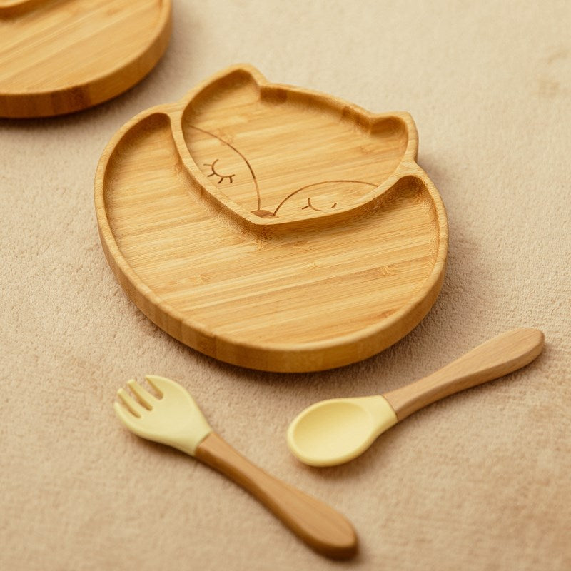 4-Piece Set | Animal Bamboo Suction Plate + Bowl & Cutlery
