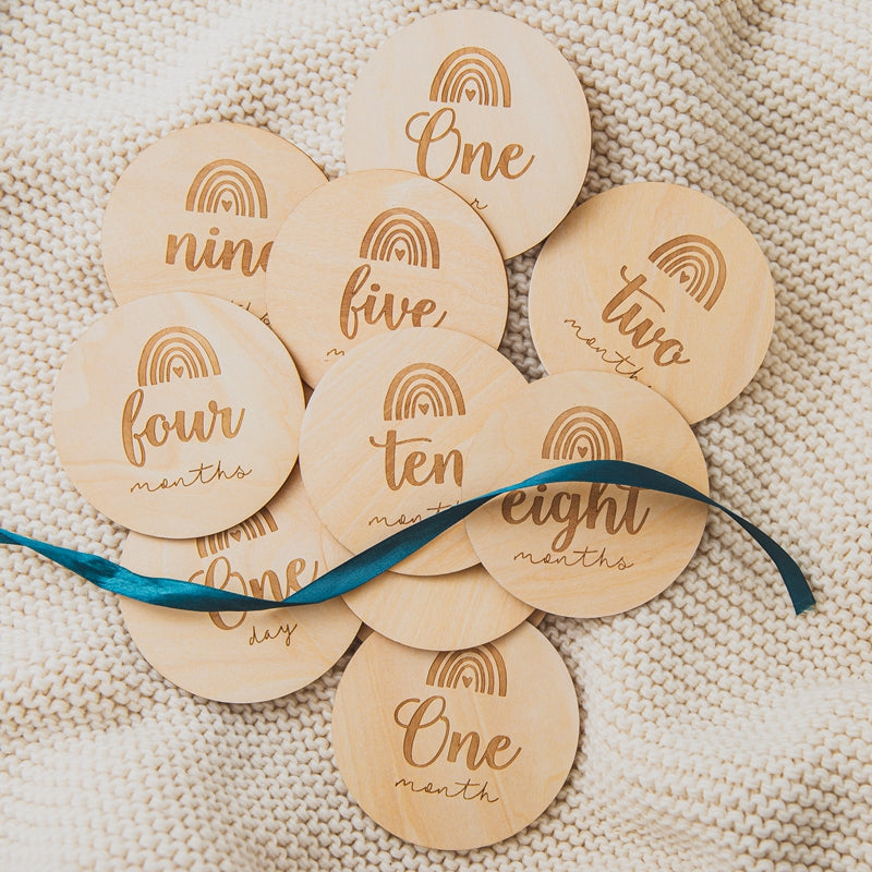 14 Pcs Rainbow Wooden Milestone Discs