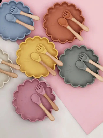 3 Piece Set | Animal Face Dinnerware Silicone Feeding Set