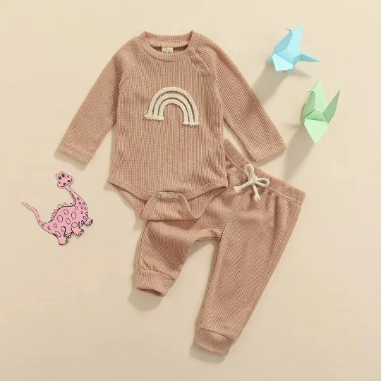 Long Sleeve Rainbow Romper + Pants Set