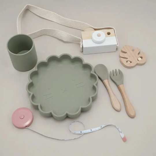 3 Piece Set | Animal Face Dinnerware Silicone Feeding Set