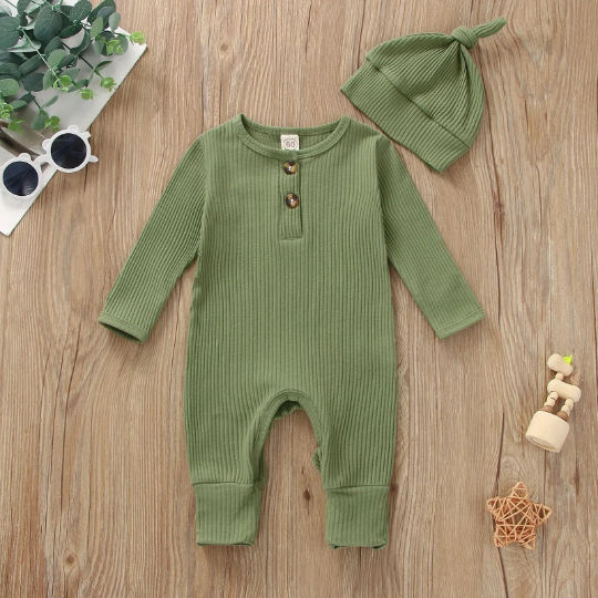 2 Pcs | Newborn Hospital Outfits | Onesie + Top Knotted Hat