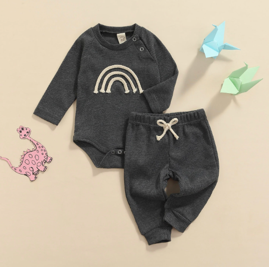 Long Sleeve Rainbow Romper + Pants Set
