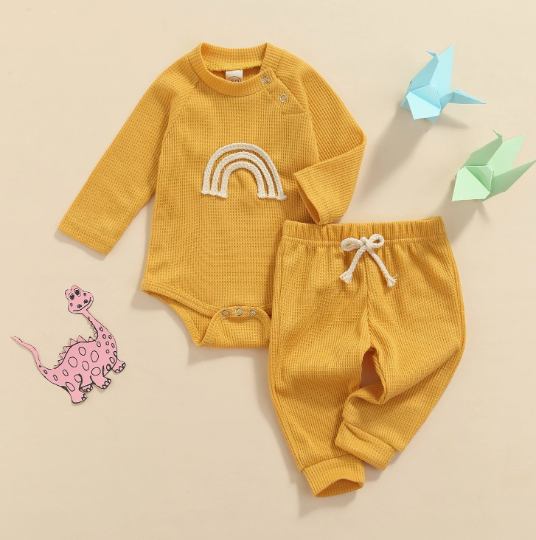 Long Sleeve Rainbow Romper + Pants Set
