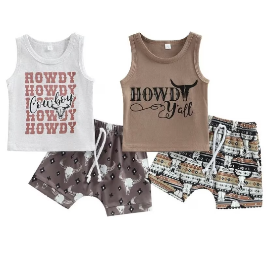 2 Piece Set | Cowboy Baby Outfits | Tank Top & Shorts