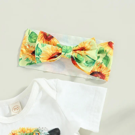 Cowgirl Sunflower Onesie, Bummy Shorts & Headband Matching Outfit