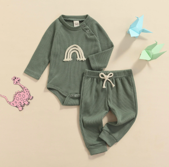 Long Sleeve Rainbow Romper + Pants Set