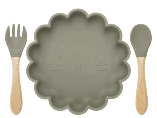 3 Piece Set | Animal Face Dinnerware Silicone Feeding Set