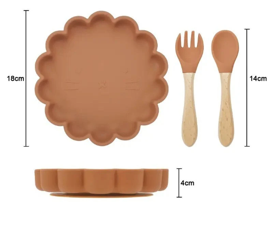 3 Piece Set | Animal Face Dinnerware Silicone Feeding Set