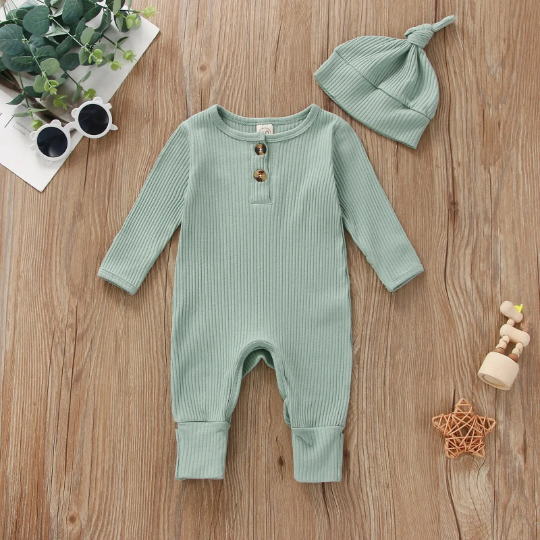 2 Pcs | Newborn Hospital Outfits | Onesie + Top Knotted Hat