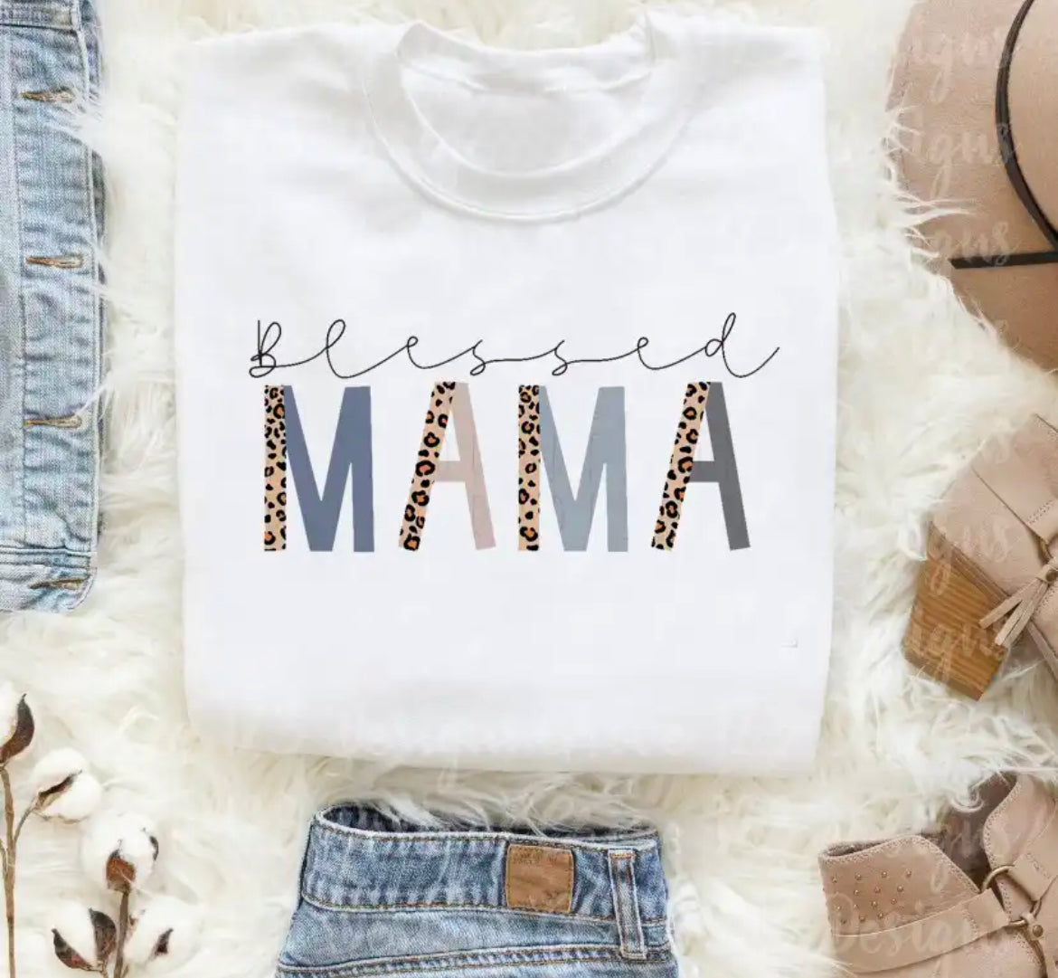 Blue Leopard Blessed MAMA Women’s Shirt