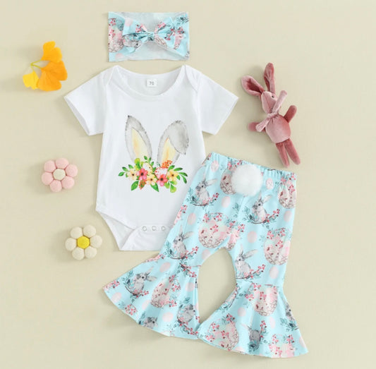 Cute Floral Bunny Girls Easter Outfit