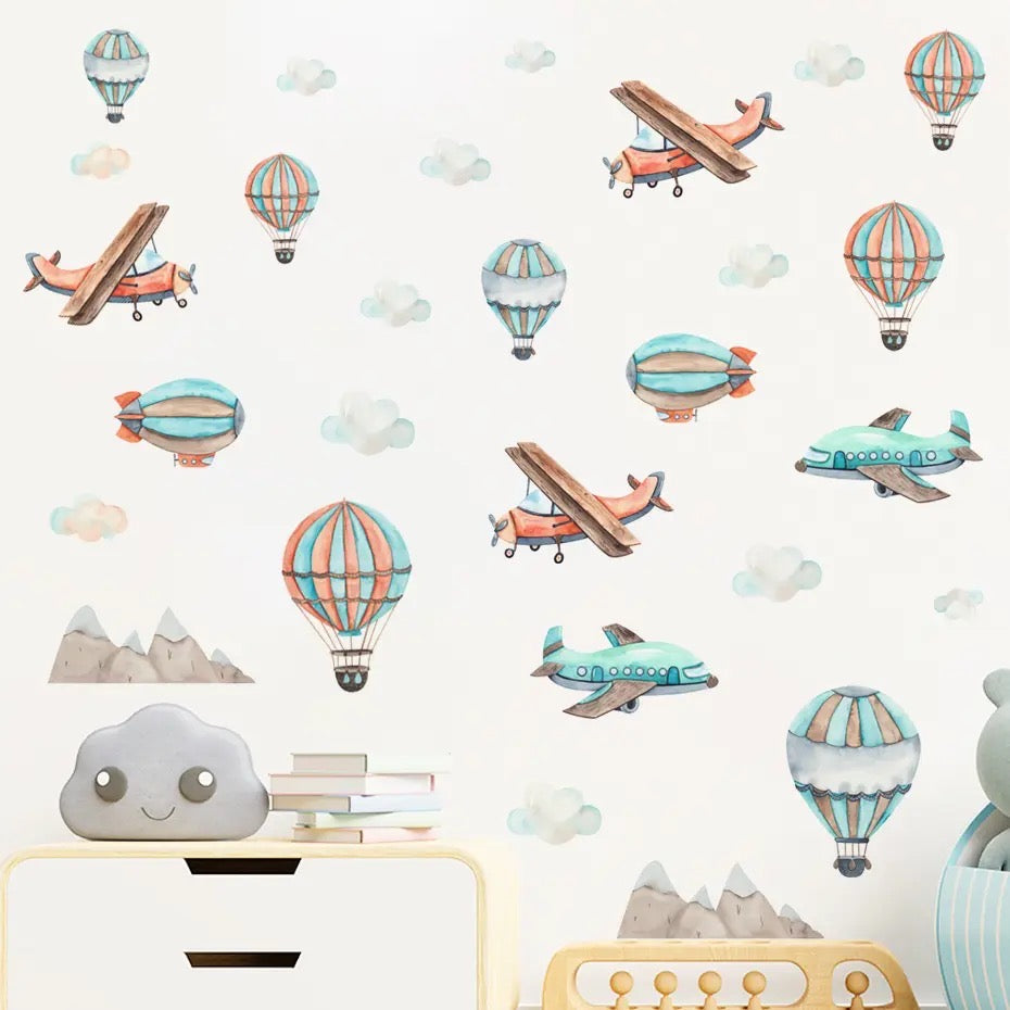 Planes Hot Air Balloons Clouds Wall Stickers & Decals